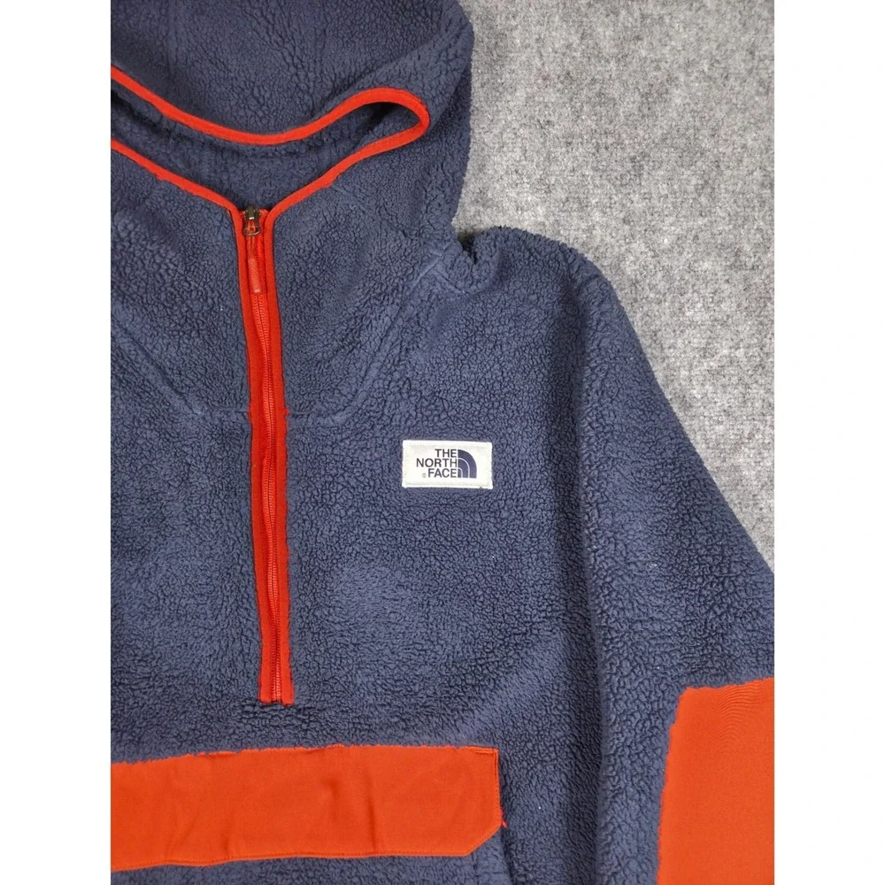 The North Face Fleece Hoodie Mens XL Navy Orange Sherpa Half Zip Pullover
